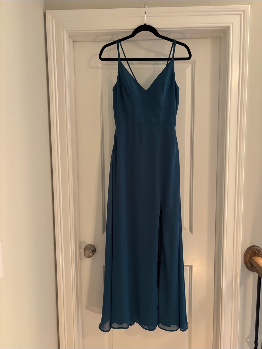 Elegant Teal Spaghetti-Strap Prom Gown